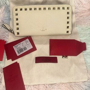 Valentino Garavani white Cream Wallet with Gold Studs
